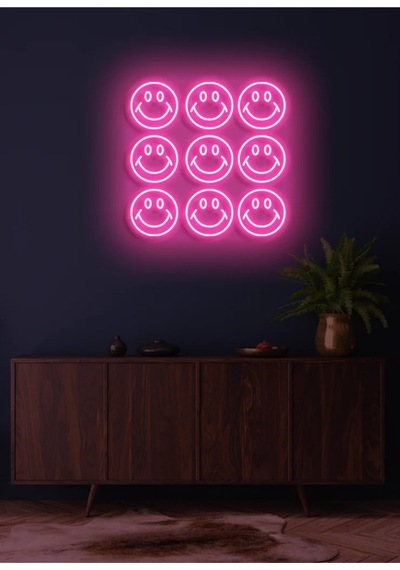 Gülücük Figürlü Neon Tabela Pembe