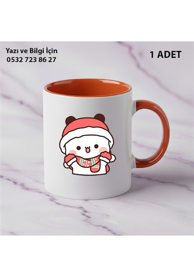 Dudu Ve Bubu Yıbaşı Yeni Yıl Tasarımlı Kişiye Özel İsimli Kupa Bardak Sevgiliye Hediye Turuncu