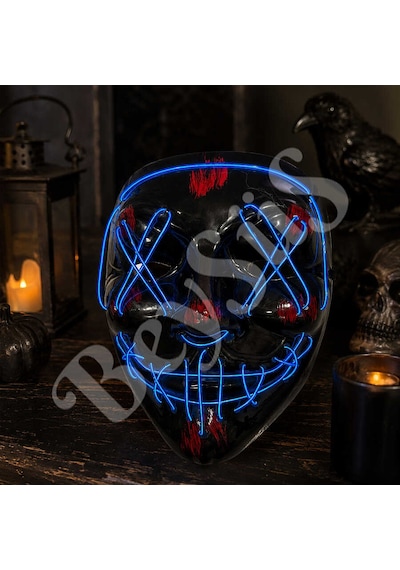 Cadılar Bayramı Siyah Maske Neon Mavi Işıklı Tüm Yaşlar