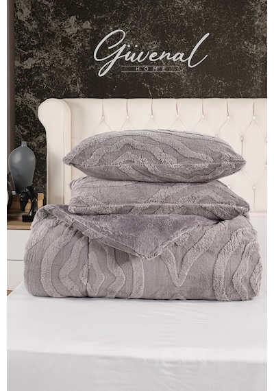 Vome Çantalı Jakarlı Çift Taraflı Wellsoft 230 X 250 Cm Battal Boy Yorgan Seti 1 Yorgan + 2 Yastık Kılıfı Yumuşak Dokulu Kabarık Kışlık Yorgan Çeyizlik Antrasit