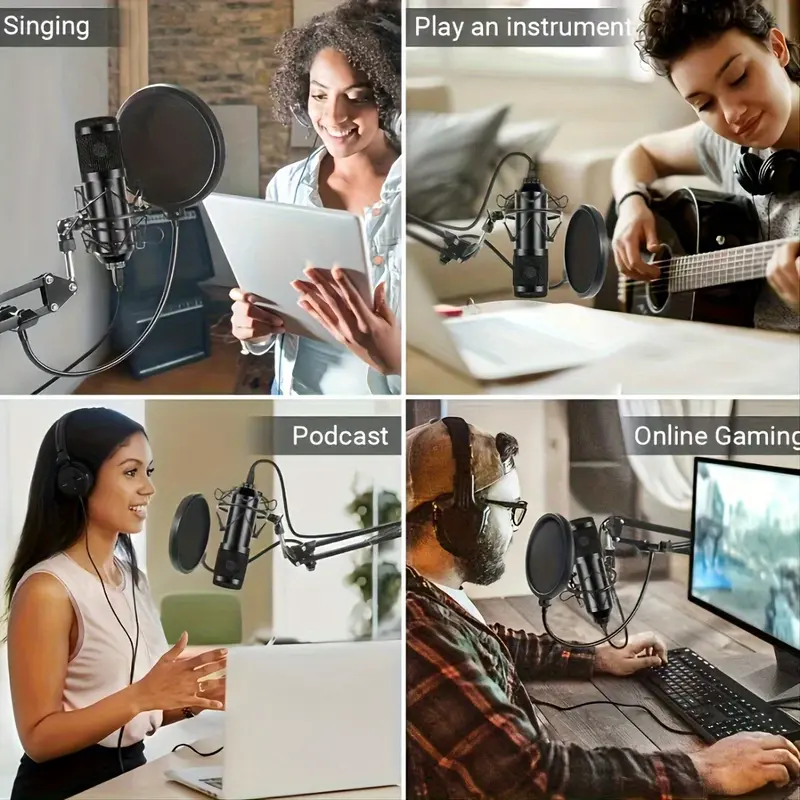 Profesyonel Kondansatör Mikrofon Seti Ayarlanabilir Stand Usb Pc Bağlantılı Youtube Karaoke Podcast