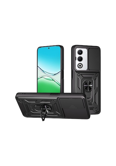 Teleplus Oppo A5 5g Kılıf Magnetik Standlı Kamera Korumalı Slide Sürgülü Cover Kapak Siyah