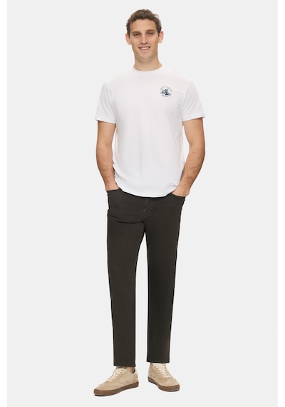 Telmo Beyaz Bisiklet Yaka Baskılı %100 Pamuk Standard Fit Erkek Tshirt Beyaz