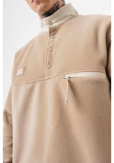 Respire Erkek Düğme Detaylı Oversize Polar Sweatshirt Bej