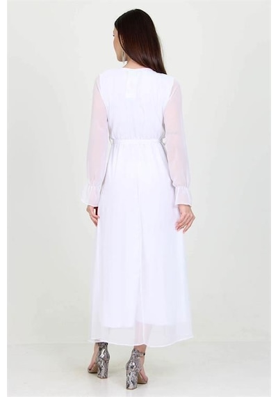 Dip Moda Kadın Kuşaklı Astarlı Uzun Şifon Elbise Dpnb003 BEYAZ Dip Moda Kadın Kuşaklı Astarlı Uzun Şifon Elbise Dpnb003 BEYAZ