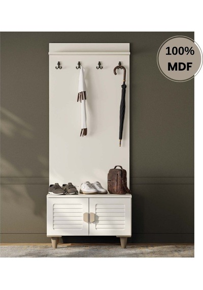 Lavanta Mdf Ayaklı Tasarım Askılıklı Portmanto Ayakkabılık Krem