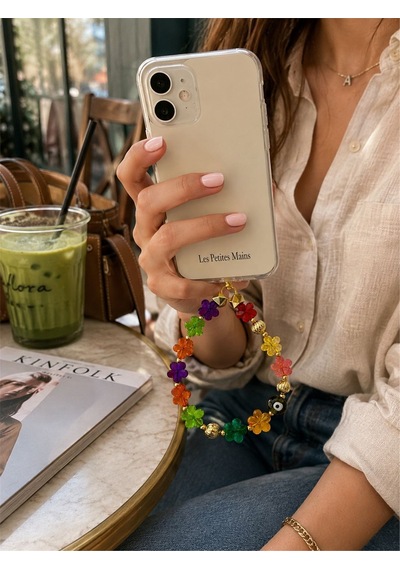 Iconic Rengarenk Çiçekli Nazar Boncuklu Telefon Askısı, Boncuklu Telefon Charmı Ve Çanta Aksesuarı