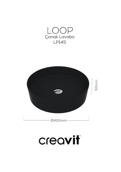 Creavit Loop Yuvarlak Çanak Lavabo Ø45 Cm Mat Siyah Lp145-00sm00e-0000