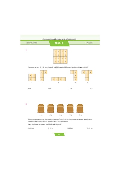 6. Sınıf Zihin Çalıştıran Eğlenceli Kanguru Matematik Soruları