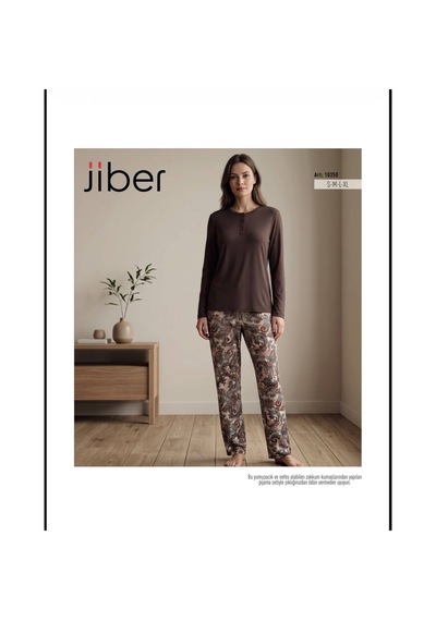 Jiber 10350 Kışlık Pijama Takımı Kahverengi