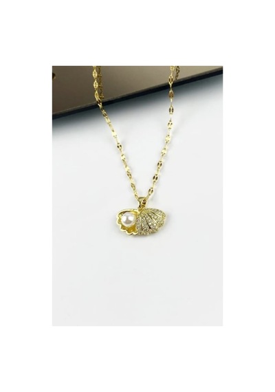 Lunarie İstiridye İncisi Kolye 14k Gold Kaplama Kararmaz Çelik Altın