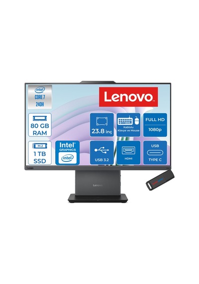 Lenovo ThinkCentre Neo 50a 24 Gen 5 12SC003YTRF28 Core 7 240H 80 GB 1 TB SSD 23.8" Free Dos AIO Masaüstü Bilgisayar