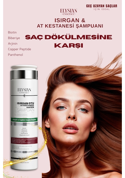 Elysian Essence Isırgan Otu & At Kestanesi & Kafein Şampuanı 2 Adet Copper Peptidli Hızlı Saç Uzatma Uzatan Etkili 300 Ml Tüm Saç Tipleri