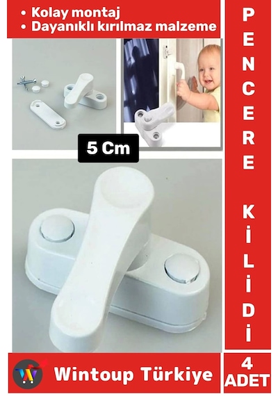 Premium Dayanıklı Güvenlik Çocuk Odası Bebek Odası Pvc Pencere Kapı Kırılmaz Emniyet Kilidi 4 Adet Çok Renkli
