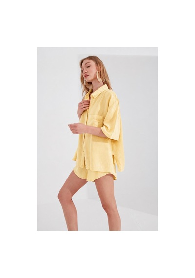 Manche Müslin Kadın Oversize Gömlek Sarı Mks166965-01