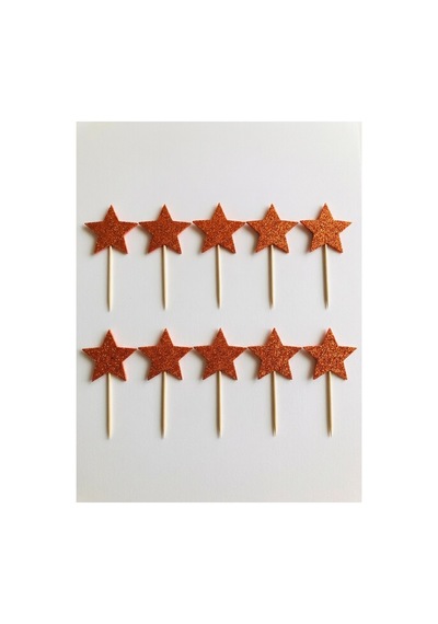 Yıldız Turuncu Simli Cupcake Kürdanı Doğum Günü Parti Ve Pasta Süsü 10 Lu 5cm