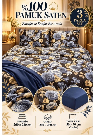 Slc Home %100 Pamuk Saten Şık Tasarım Çift Kişilik Nevresim Takımı 4 Parça Mavi Siyah Gül Desenli Siyah - 938599874 Siyah Slc Home %100 Pamuk Saten Şık Tasarım Çift Kişilik Nevresim Takımı 4 Parça Mavi Siyah Gül Desenli Siyah - 938599874 Siyah