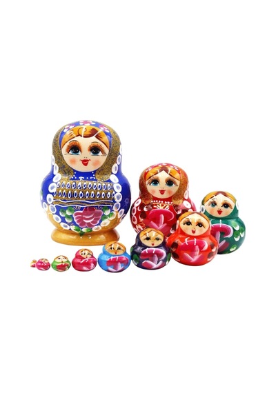Onlu Ahşap Matruşka Bebek Seti Tombul 15cm Renkli 10 Parça T15