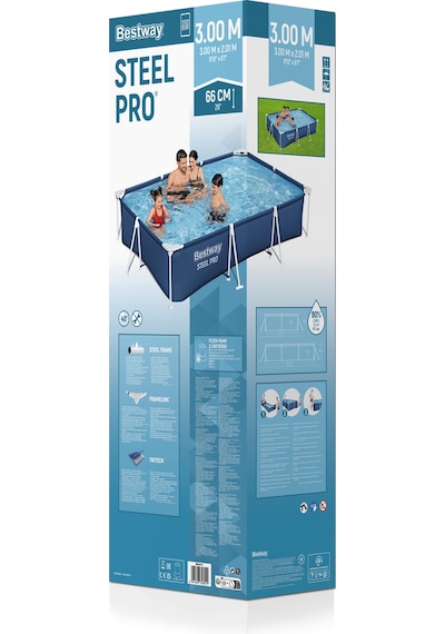 Bestway 56411 Steel Pro Dikdörtgen Yerüstü Prefabrik Havuz Seti 3,00 M X 2,01 M X 66