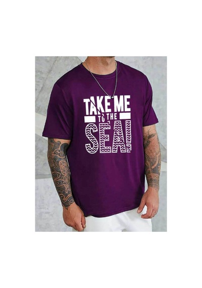 Medinenur Unisex Take Me Baskılı Bisiklet Yaka Tshirt Mor