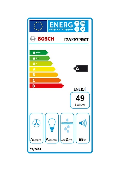 Bosch DWK67PJ60T Cam Yüzey Duvar Tipi Davlumbaz