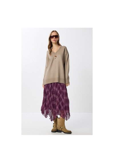 Asur Boutique Asur Butik Kadın Asimetrik Kesim Şifon Astarlı Etek Mor