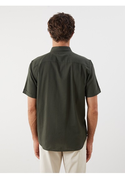 Lcwaıkıkı Classic Haki Regular Fit Kısa Kollu Armürlü Erkek Gömlek