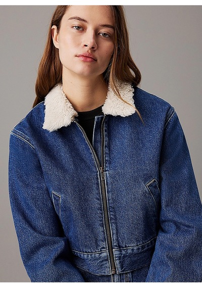 Denım Zıp Jacket Sherpa Koyu Mavi