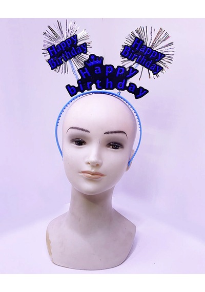 Happy - 76 - Birthday Yazılı Püsküllü Neon Mavi Renk Doğum Günü Tacı - Kmrsfres - 22x19 Cm