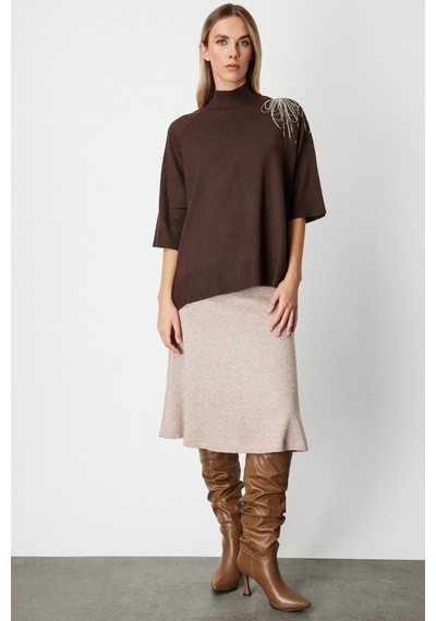 On Oversize 3/4 Kol Minimalist Kadın Kazak - Günlük Şıklık Kahve