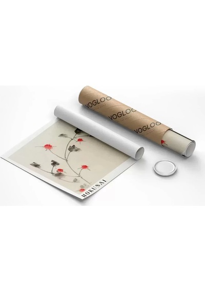 Çerçevesiz Poster Hokusai Asma Üzerinde Küçük Kırmızı Çiçekler