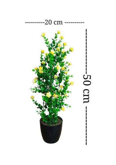 Mineli Şimşir Ağacı 50 Cm Canlı Renkli Yapay Çiçek Siyah Plastik Saksıda