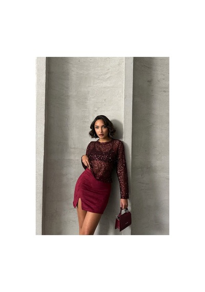 Verymoda Süet Mini Etek - F1573 Bordo