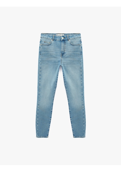 Koton Yüksek Bel Pamuklu Düğmeli Dar Paça Skinny Denim Pantolon - Skinny Push Up Fit Jean Açık İndigo 6sal40192md