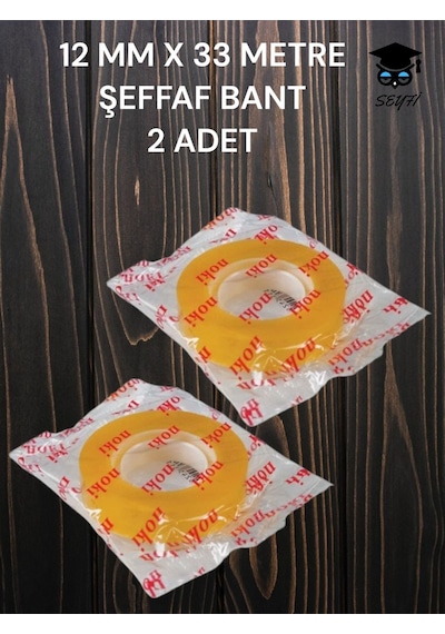 2 Adet 12 Mm X 33 Metre Şeffaf Bant Büro Bantı Selefon Bant Diğer
