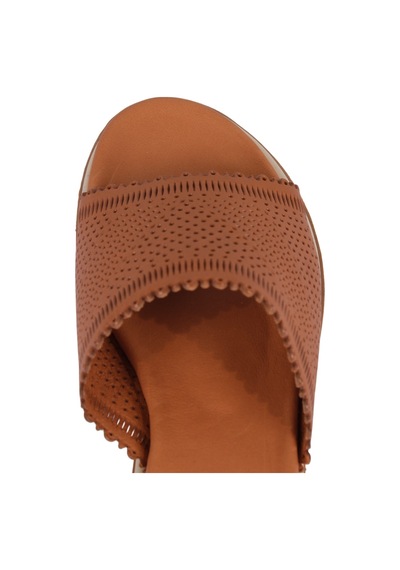 Napa Shoes Kadın Lazer Kesimli Perfore Düz Taban Rahat Terlik Napa-1204 Taba