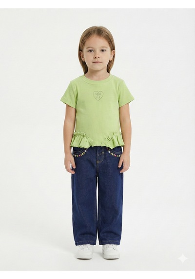 Xo Kids Kız Çocuk 3lü Alt Üst Kombin Takmı 1-4 Yaş Set0475 Mavi