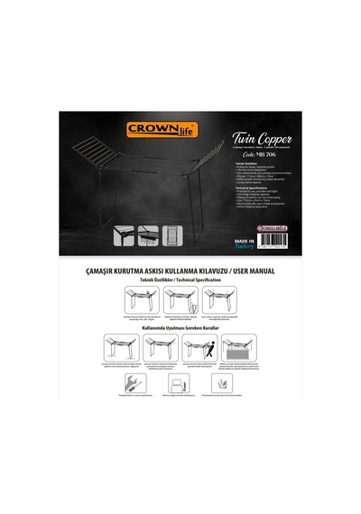 Crown Life Twin Copper Çamaşır Kurutma Askısı Siyah