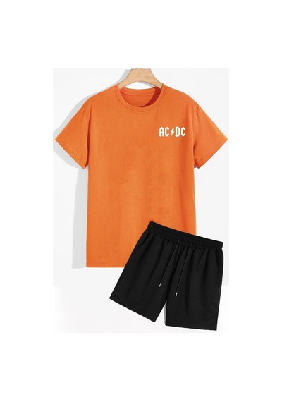 Uyguntarz Acdc Şort T-shirt Eşofman Takımı Turuncu