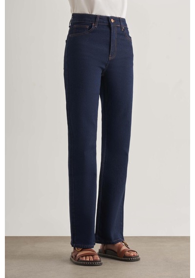 Mizalle Straight Fit Yüksek Bel Lacivert Denim Pantolon Lacivert