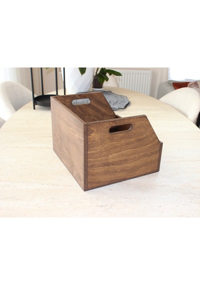 Ahşap Lp Plak Sandığı Koyu Ceviz Rengi - Organizer Kutu - Wooden Lp Record Box Dark Walnut Color Koyu Yeşil