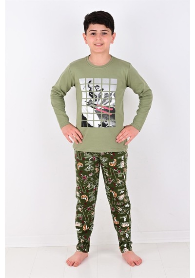 Vitmo Erkek Çocuk Winter Games Uzun Kollu Pijama Takımı Yeşil