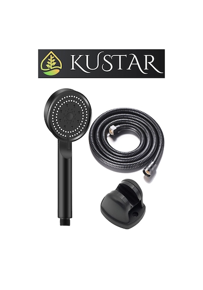 Kustar 5 Fonksiyonlu Spray Modlu Siyah Duş Seti 1,5m Örgülü Duş Hortumu Ve Askı Siyah