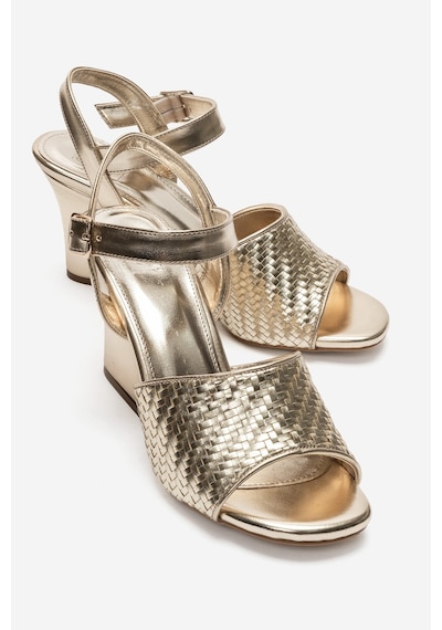 Luvi Shoes Sylvar Altın Örgü Kadın Dolgu Topuklu Ayakkabı