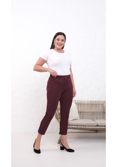 Paw Garage Likralı Bordo Büyük Beden Dar Paça Pantolon, 4 Mevsim, Vücudu Toplayan Pantolon Bordo