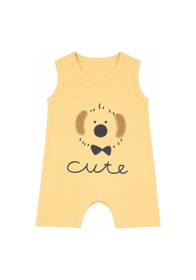 Bebegen Erkek Bebek Sarı Cute Köpek Baskılı Kısa Tulum Sari