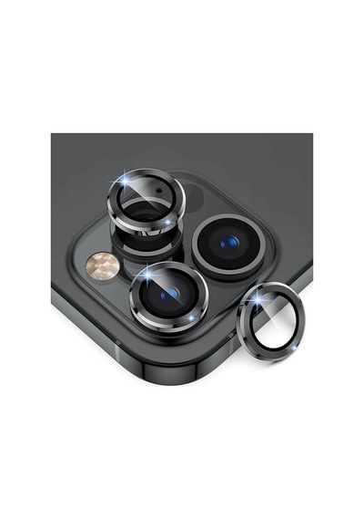 Apple Uyumlu iPhone 14 Pro Max Metal Çerçeveli 3'lü Kamera Lens Koruyucu-SİYAH
