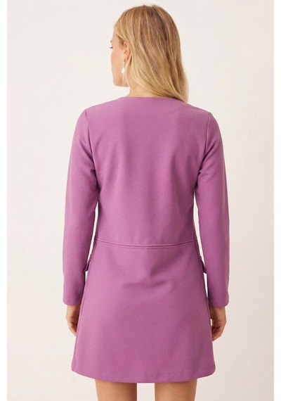 Armonika Kadın Mor Beli Dikişli Uzun Ceket Arm-26k001017
