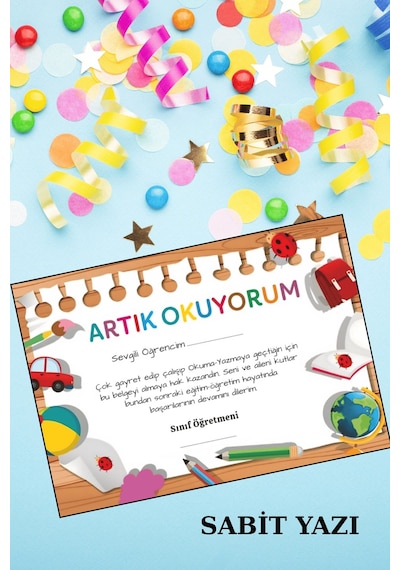 10 Adet Artık Okuyorum Belgesi - A4 Boy - Kalın Kart - Yüksek Kalite Baskı 1.hamur Standart