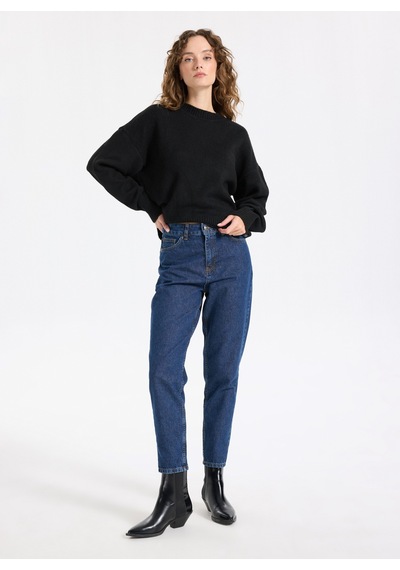 Jeep Mavi Kadın Mom Fit Yıkamalı Denim Pantolon J5wl-pnt7030 İndigo